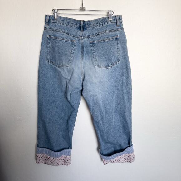 Vintage Moda International Jeans 10 Denim Cuffed Floral Checkered Cottage Y2K - Picture 2 of 8